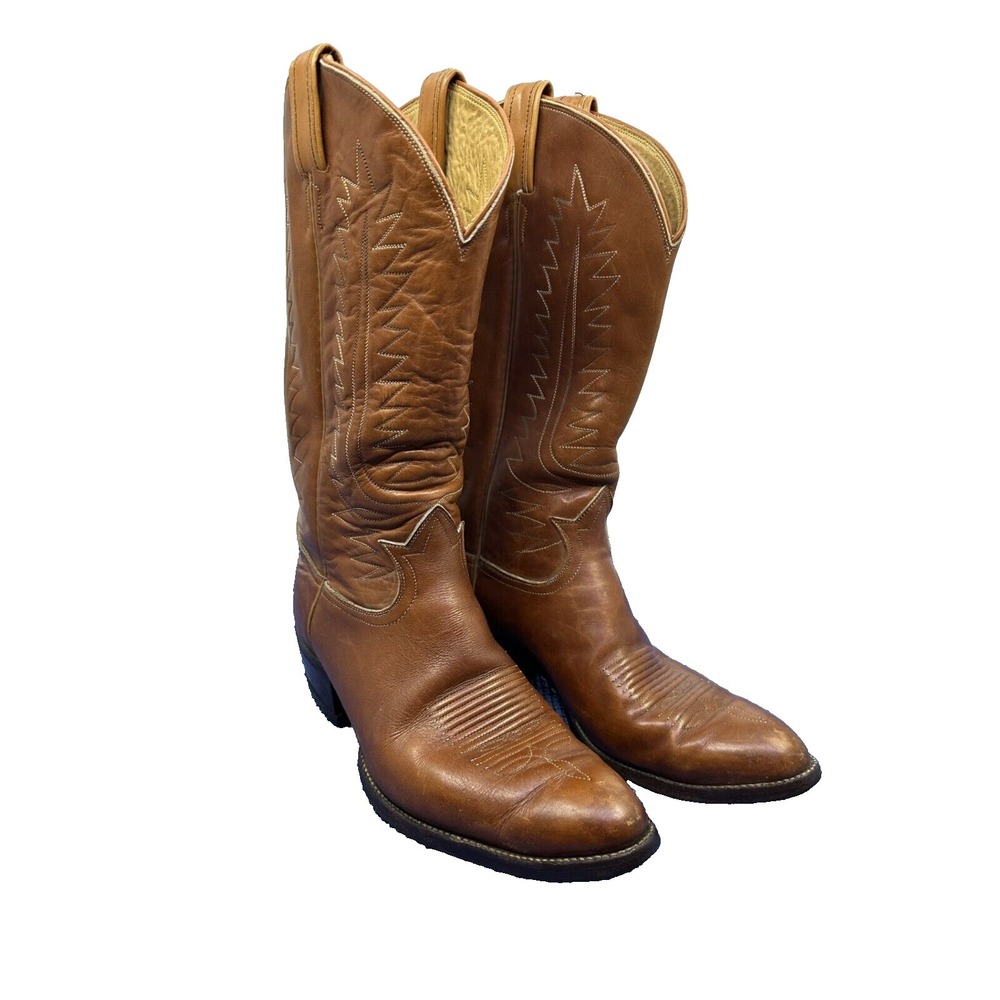 Tony Lama Cowboy Boots Mens 9D Brown Leather Western Stitch 8923 Good